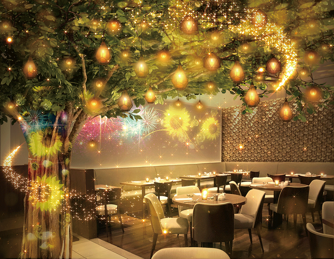 京王プラザホテル×NAKED、オールデイダイニング＜樹林＞先進アートで輝く森に