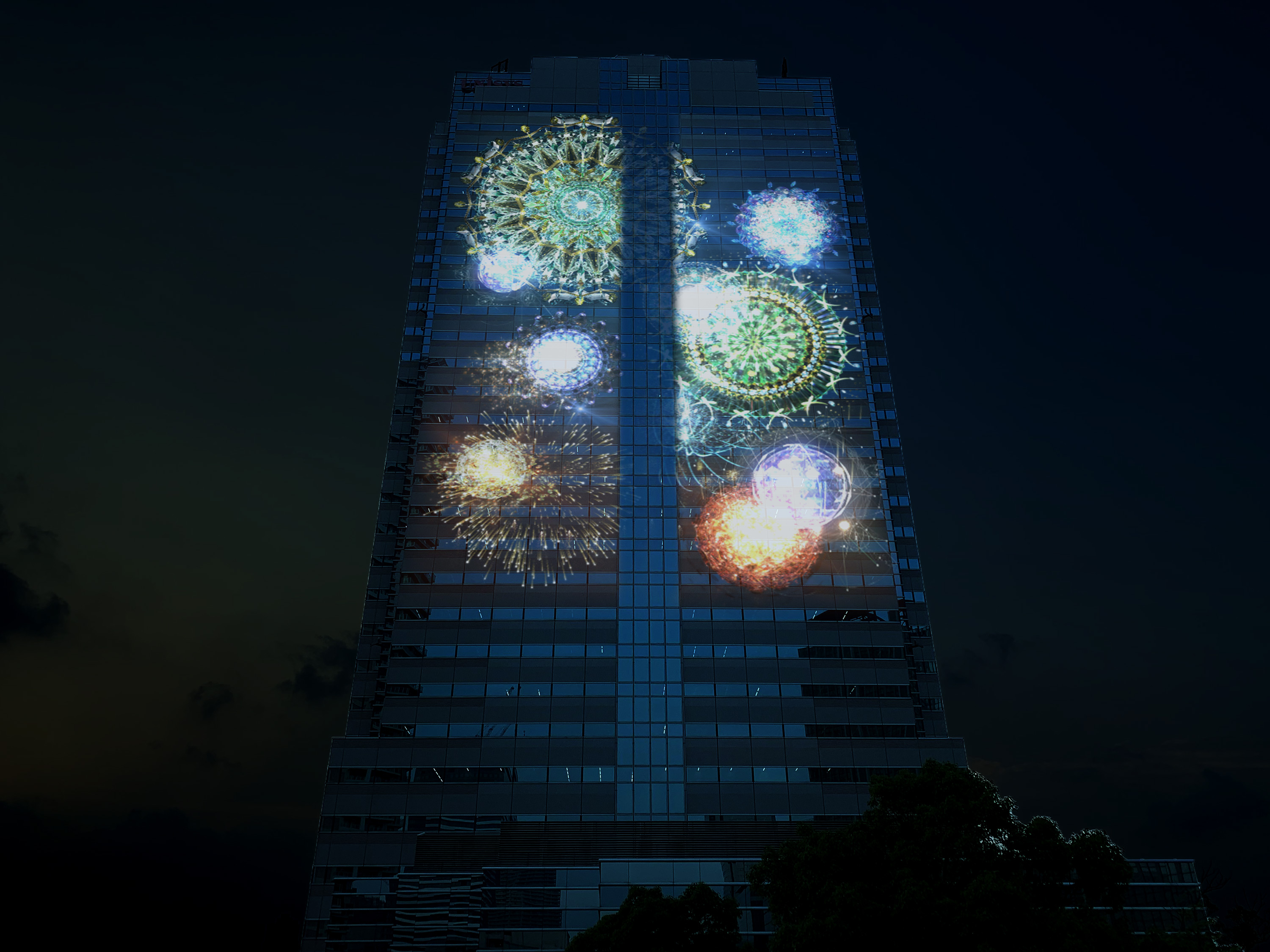 豊洲・日本ユニシスビル「大型マッピング広告実証実験」